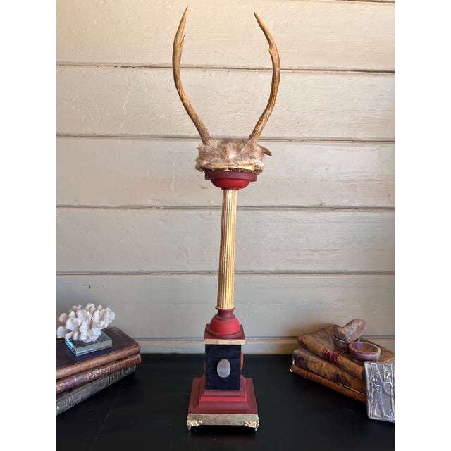 Baroque Curiosity Cabinet Vintage Trophy Antlers W Gilded Column & Specimen Gems For Sale In Palm Springs - Image 6 of 14