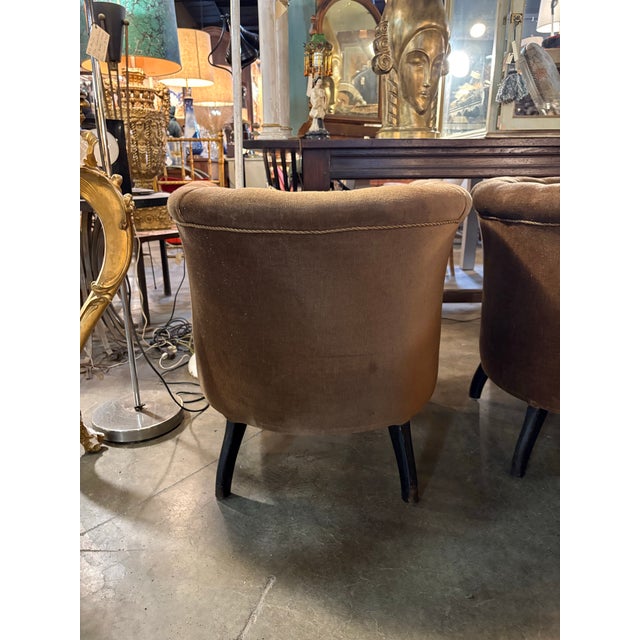 Coffee 1940s Tufted Corduroy Club Chairs a Pair For Sale - Image 8 of 10