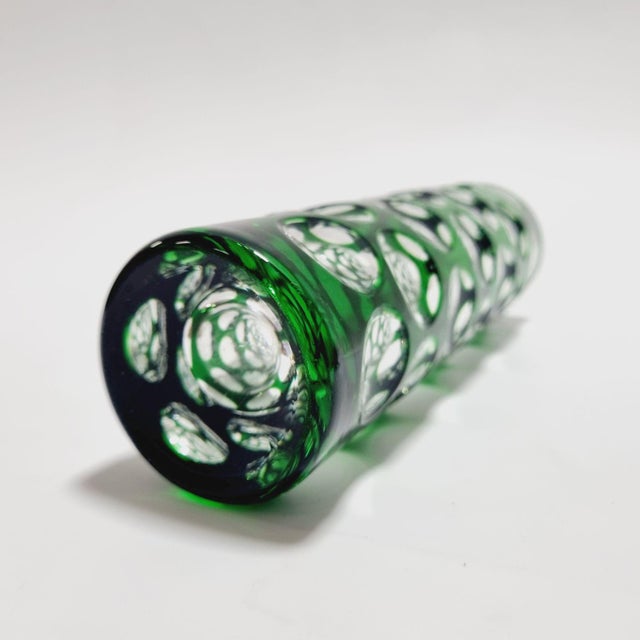 Vintage Emerald Green Cut-to-Clear Lens Crystal Cylinder Vase from Nachtmann Bleikristall, 1970s For Sale - Image 3 of 12