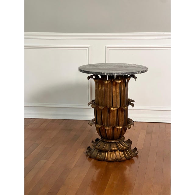 Gold Italian Gilt Metal Hollywood Regency Side, Drinks Table With Marble Top, 1960s For Sale - Image 8 of 10