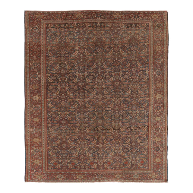 Antique Sultanabad Persian Rug, Red and Beige-Brown Floral Pattern - Rug & Kilim For Sale