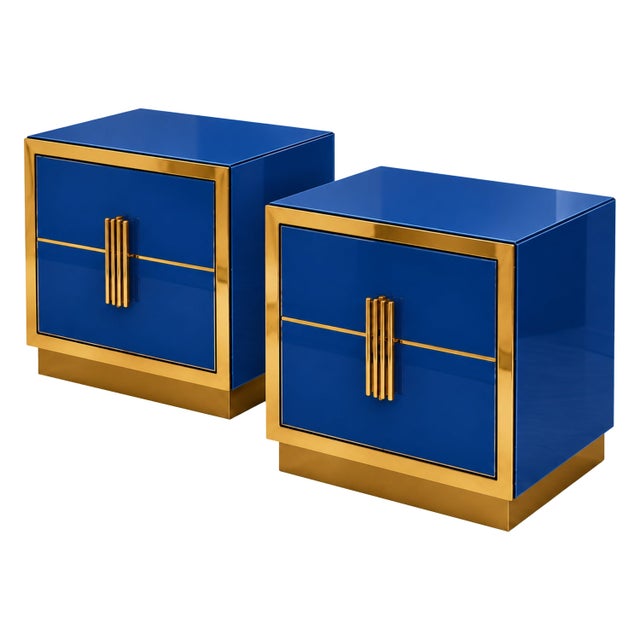 Sapphire Blue Glass and Polished Brass Bedside Cabinets from Justfurnituress SRL, Set of 2 For Sale - Image 11 of 11