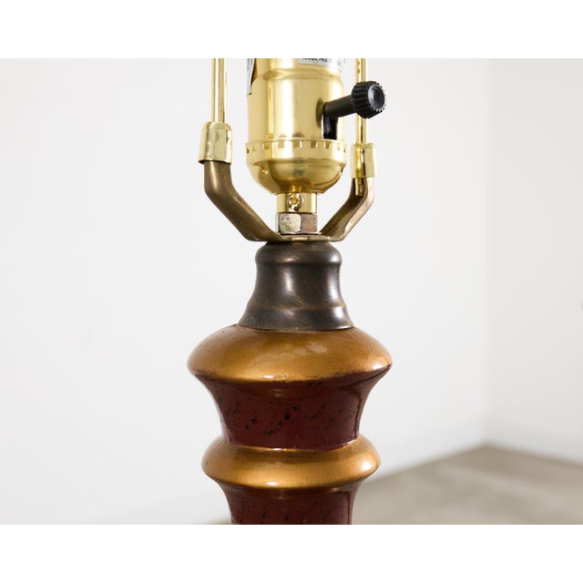 Late 20th Century Lacquered Wood Chinoiserie Gilt Decorated Floor Lamps - a Pair For Sale - Image 16 of 18