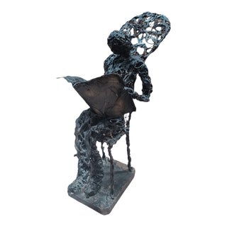 Vintage Brutalist Paco Valle Sculpture of a Reading Woman For Sale