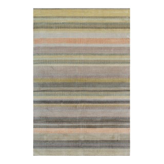 9x12 Louie Ophelia Beige Stripe Modern Handmade Wool Carpet Rug For Sale