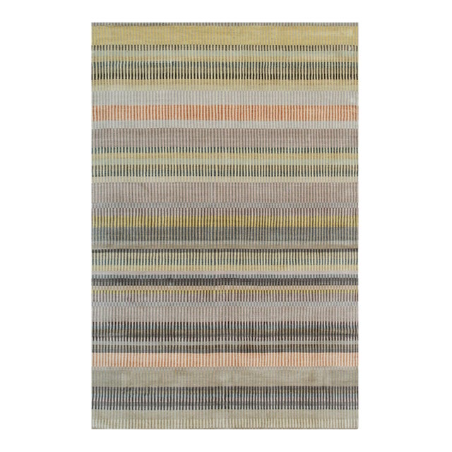 9x12 Louie Ophelia Beige Stripe Modern Handmade Wool Carpet Rug For Sale