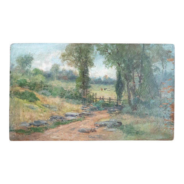 19th Century English or American Pastoral Landscape With Cows, Signed For Sale
