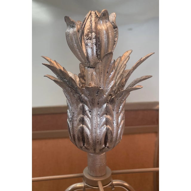 2010s Fine Art Pastiche Ornate Antiqued Silver Table Lamp With Original Shade For Sale - Image 5 of 12