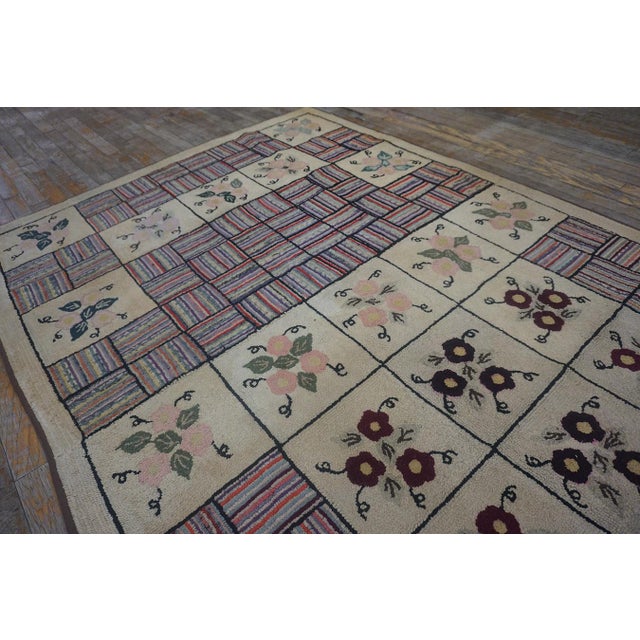 1930s Remarkable Beige Color With Geometric and Floral Design Vintage American Hooked Rug For Sale - Image 5 of 15