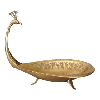 Antique Indian Brass Peacock Compote For Sale