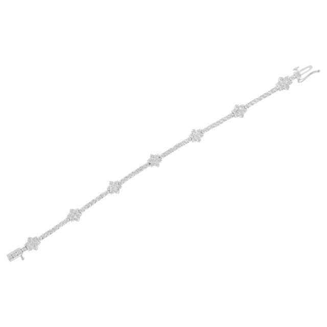 Haus of Brilliance .925 Sterling Silver 1.0 cttw Miracle-Set Diamond Floral Station Tennis Bracelet (I-J Color, I3 Clarity) - 7-1/2" For Sale - Image 4 of 6
