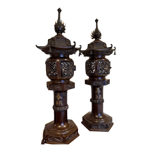 Antique Bronze Lamps - a Pair For Sale