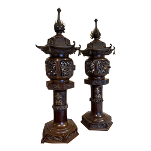 Antique Bronze Lamps - a Pair