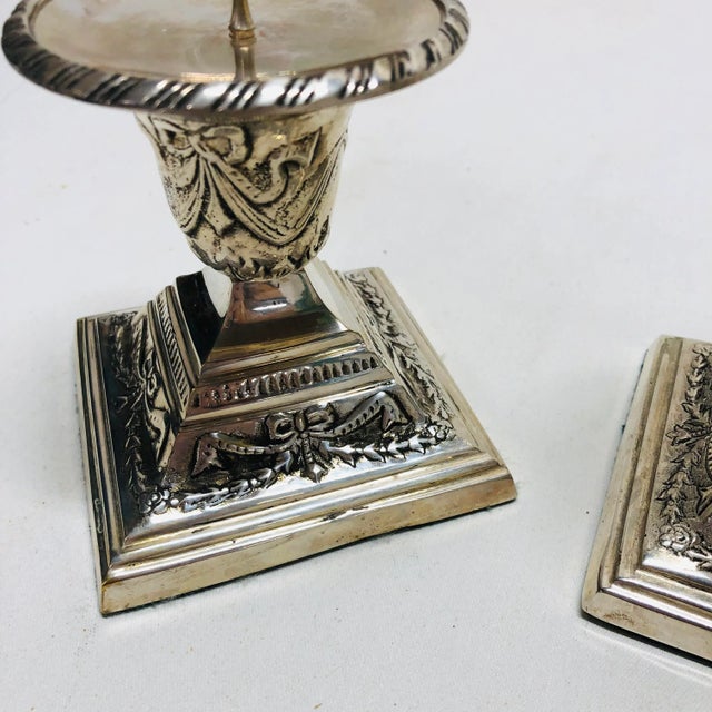Silverplated Candlesticks Decorated With Swags and Bows - a Pair For Sale - Image 4 of 9