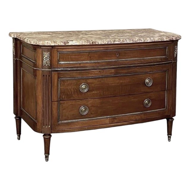 Antique French Louis XVI Marble Top Walnut Commode For Sale