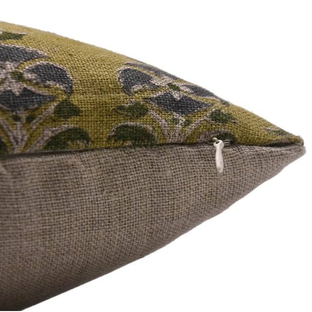 Art Deco Block Print Thick Linen Throw Pillow Cover 24x24 Inch - Mor Mukut For Sale - Image 3 of 4