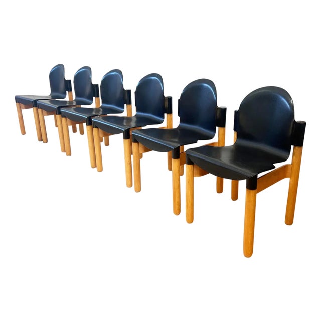Postmodern 1980s Flex 2000 Stacking Chairs by Gerd Lange for Thonet, Ash + Beech Wood and Black-- Set of 6 For Sale