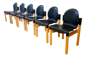 Postmodern 1980s Flex 2000 Stacking Chairs by Gerd Lange for Thonet, Ash + Beech Wood and Black-- Set of 6