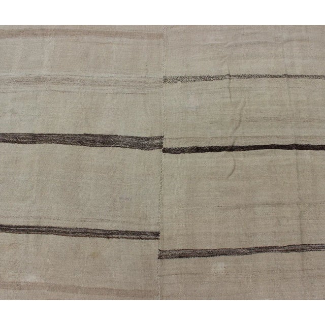 Cream Minimalist Cream Colored Vintage Turkish Kilim Rug of Two Joined Panels 7'8 X 11'10 For Sale - Image 8 of 12
