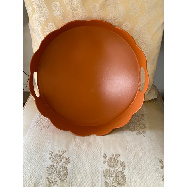 Hand Painted Lacquered Scallop Tray Orange For Sale - Image 10 of 12