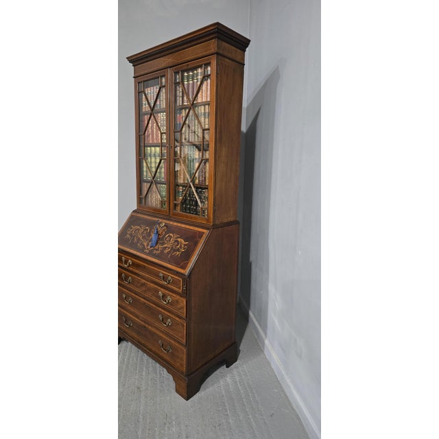 Wood Georgian Inlaid Bureau Bookcase, 1790s For Sale - Image 7 of 18