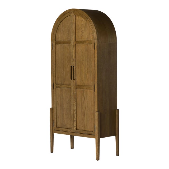 Four Hands Tolle Panel Door Cabinet, Drifted Oak Solid For Sale