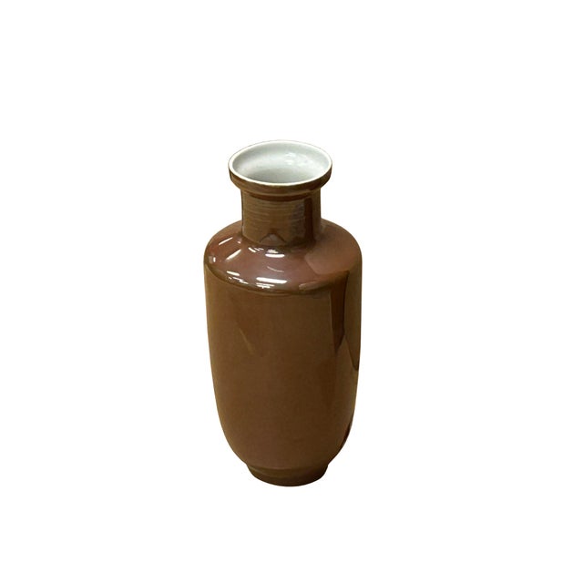 Chinese 6.25" Chinese Clay Ceramic Coffee Brown Vessel Small Vase For Sale - Image 3 of 7