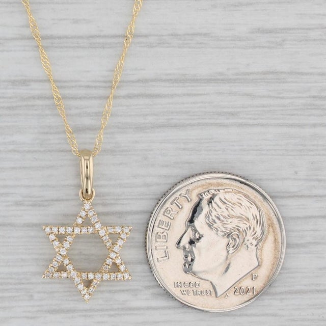 New 0.11ctw Diamond Hebrew Star Pendant Necklace 14k Gold 17.75 ...