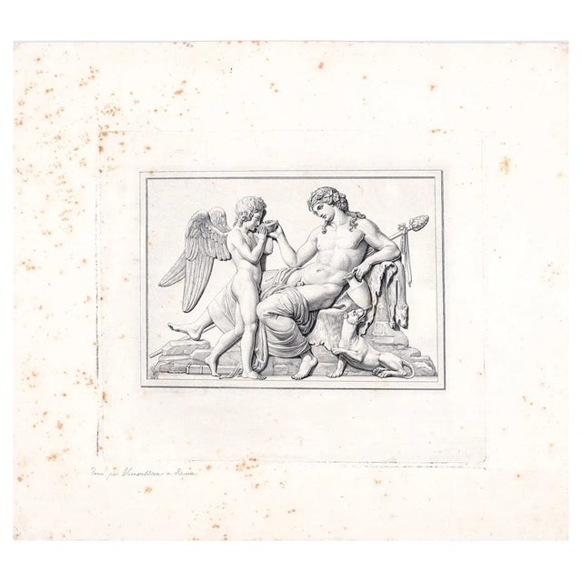 Copper plate engraving after Samuel Amsler (1791-1849) "Cupid Drinking from Bacchus's Cup" Combined shipping available,...