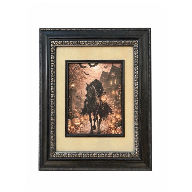 2020s Set of 3 Framed Headless Horseman Halloween Prints in Ornate Gothic Frames For Sale - Image 5 of 12
