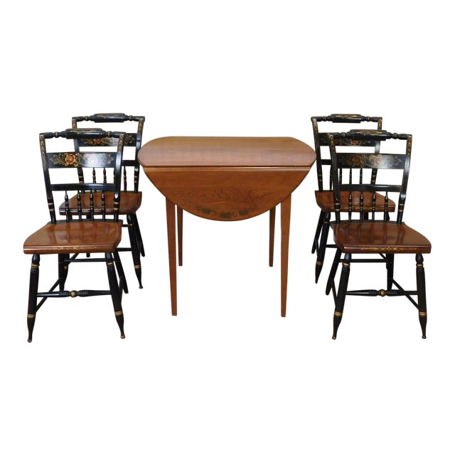 1960s L. Hitchcock Maple & Ebony Harvest Pattern Table w/ 4 Riverton Inn Chairs Chairish