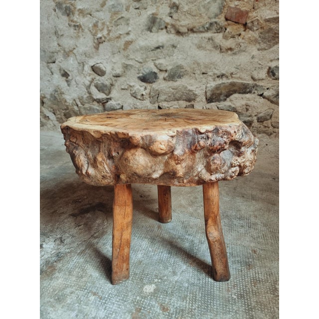 Brutalist French Burled Cherrywood Stool Primitive Milking Stool, 1890s For Sale - Image 5 of 11