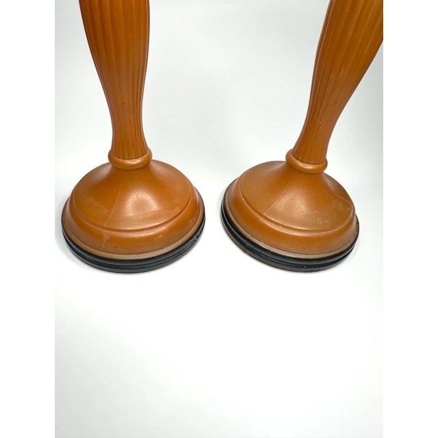 Vintage Art Deco Orange & Black Czechoslovakian Glass Candlesticks, a Pair For Sale In Houston - Image 6 of 11