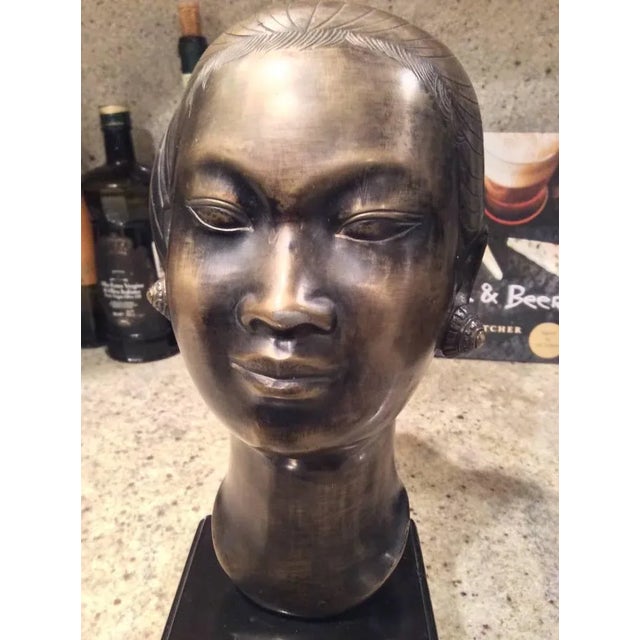 Mid 20th Century Marc Laguey Asian Bronze Bust of a Woman For Sale - Image 5 of 8
