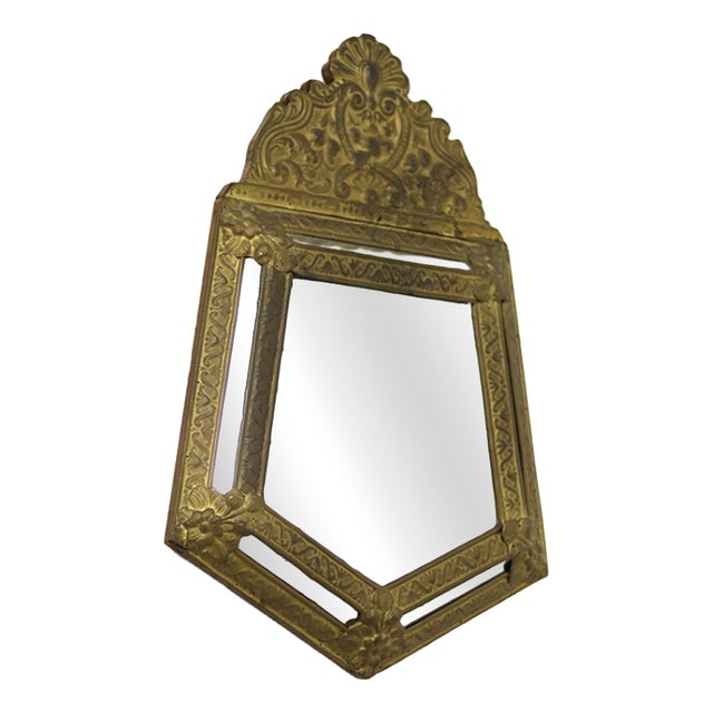 Hall Mirror with Brass Frame, 1920s For Sale