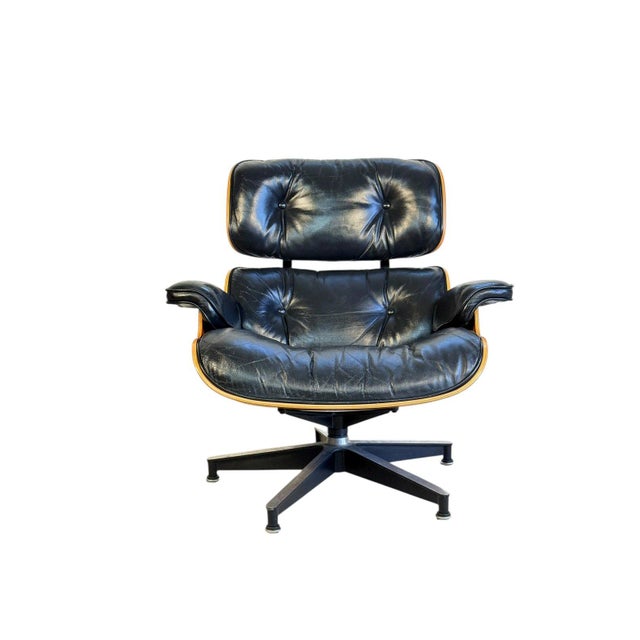 Mid 20th Century Authentic Herman Miller Eames Lounge Chair in Black Leather For Sale - Image 5 of 16