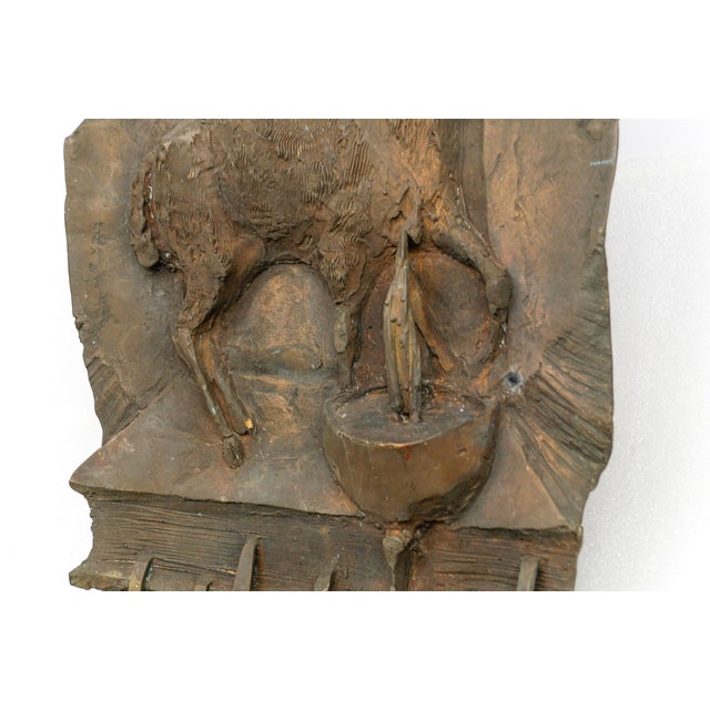 Metal European School, Lamb on Bible with Chalice Bronze Wall Plaque, 1960s, Bronze For Sale - Image 7 of 11