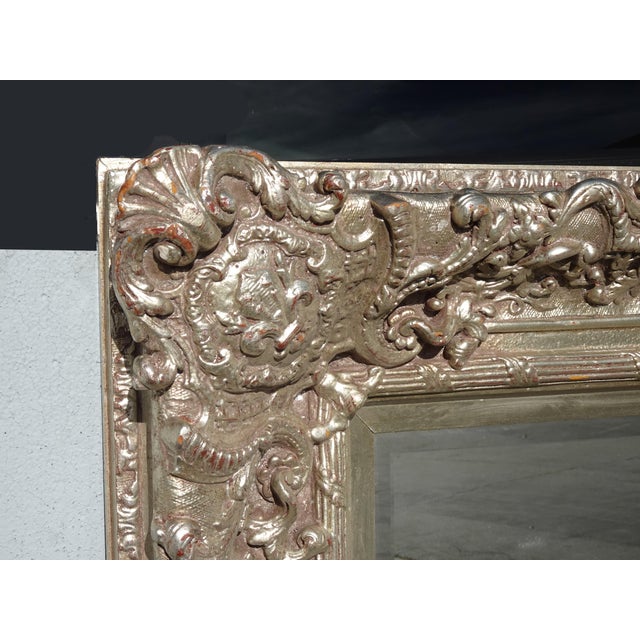 Wood Large 51" Tall Vintage French Baroque Silver Ornate Wall Mantle Picture Frame For Sale - Image 7 of 17