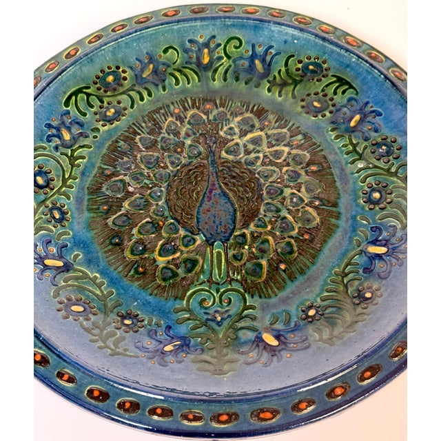 Welsh Arts & Crafts Peacock Charger by John Lang, Aberamffra, circa 1910–1925 For Sale - Image 15 of 18