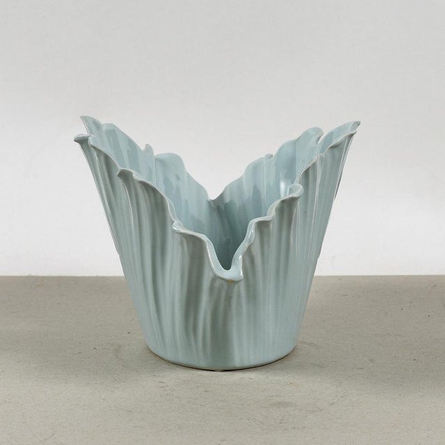 Henriette Glazed Ceramic Leaf Flower Vase For Sale - Image 3 of 9