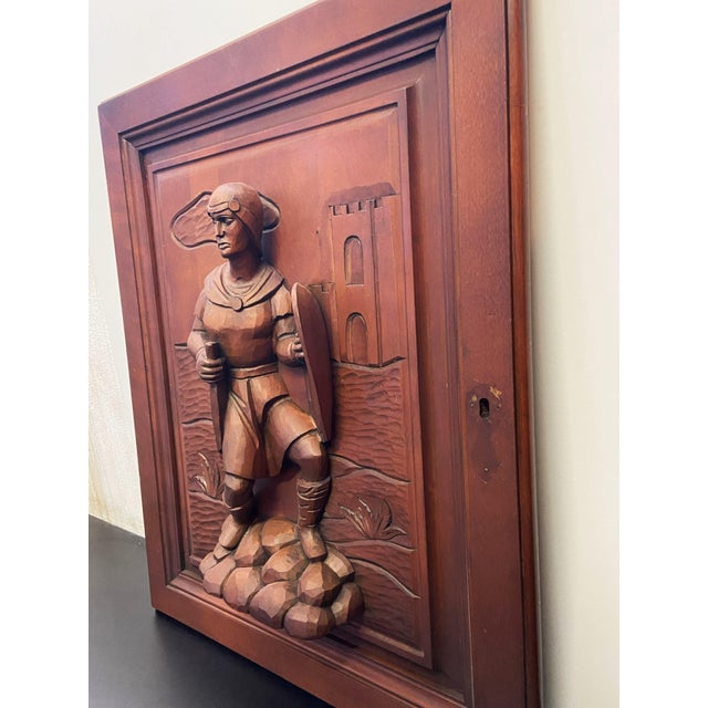 Antique Architectural Panel Carved Wood Medieval Knight, 1950s For Sale - Image 3 of 10