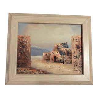 Vintage Southwestern Adobe Pueblo Oil Painting - Signed "Thomas" For Sale