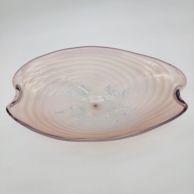 Large Cenedese Murano Glass Footed Console Bowl Pink Sommerso Swirl For Sale In Las Vegas - Image 6 of 15