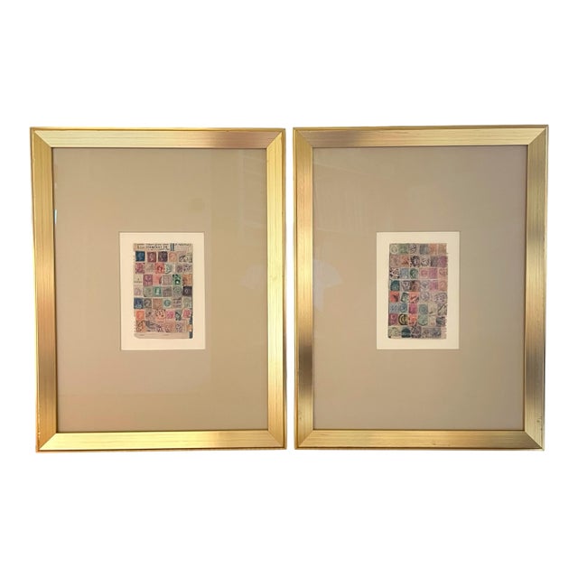 Framed Philatelic Collection 19th Century World Stamps. Set of 2 For Sale