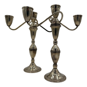 Midcentury Duchin Creation Weighted Sterling Silver Three-Way Convertible Candelabra — A Pair