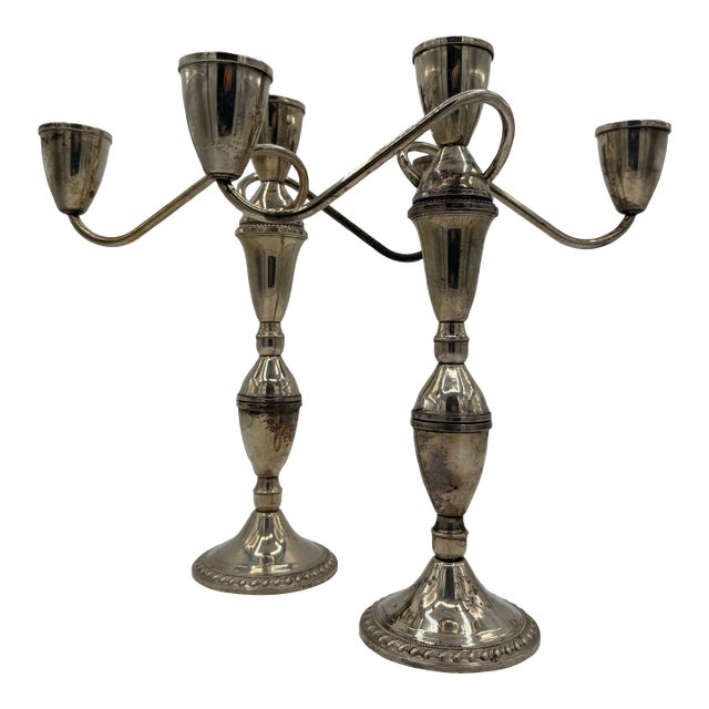 Vintage Mid-Century Sterling Silver Weighted 3-Arm Duchin Creation Candelabra - A Pair For Sale