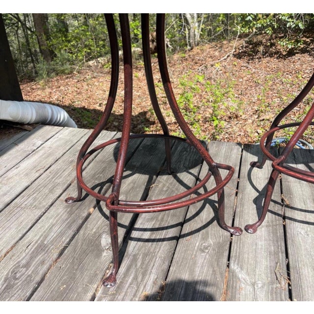 Late 20th Century Charleston Forge Patinated Wrought Iron Swivel Counter Bar Stools, Set of 3 For Sale - Image 5 of 11