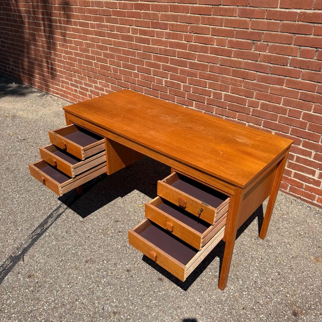 Mid 20th Century Domino Møbler Danish Modern Teak Executive Desk | Mid Century Modern Partner’s Writing Desk For Sale - Image 5 of 11