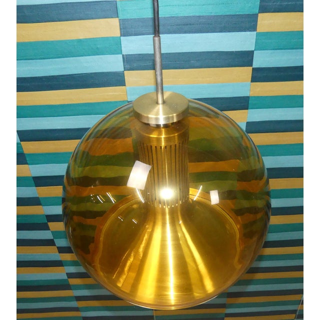 Mid-Century Modern Space Age Pendant Lamp in Amber, Glass and Metal, 1960s For Sale - Image 6 of 7