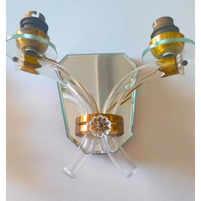 French Art Deco Crystal and Mirror Wall Sconces from Maison Baguès, 1945s, Set of 2 For Sale - Image 6 of 8